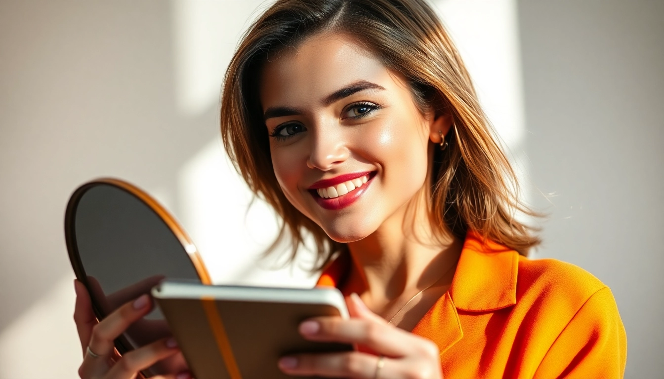 Migliorare autostima: donna che si guarda nello specchio con sicurezza e sorriso.