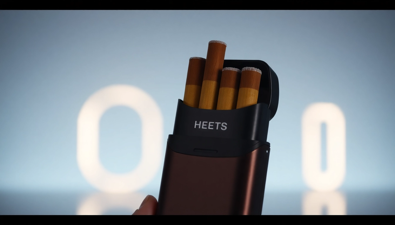 Close-up of Heets Sigara sticks being inserted into an IQOS device, showcasing modern heated tobacco technology with clear focus on product quality and design.