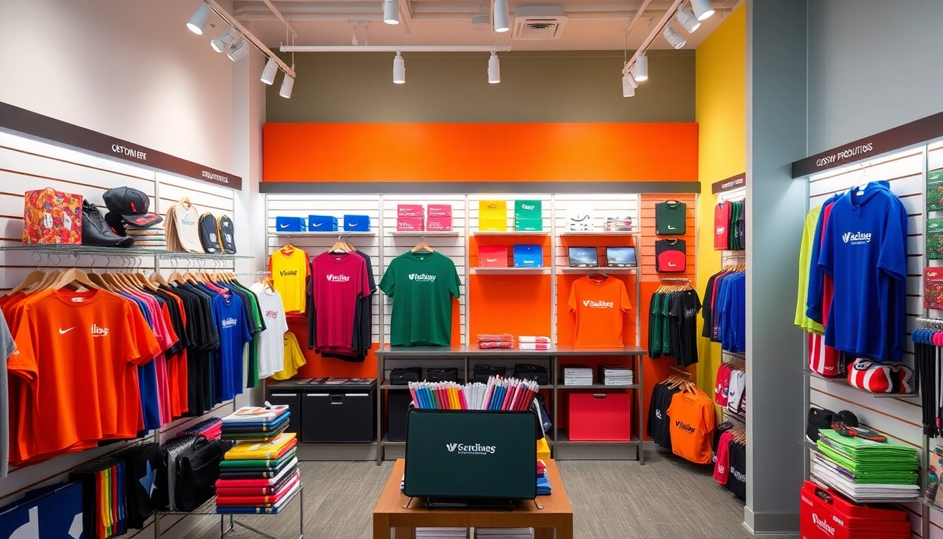 Showcase of promotional products in Louisville including branded apparel, pens, and bags