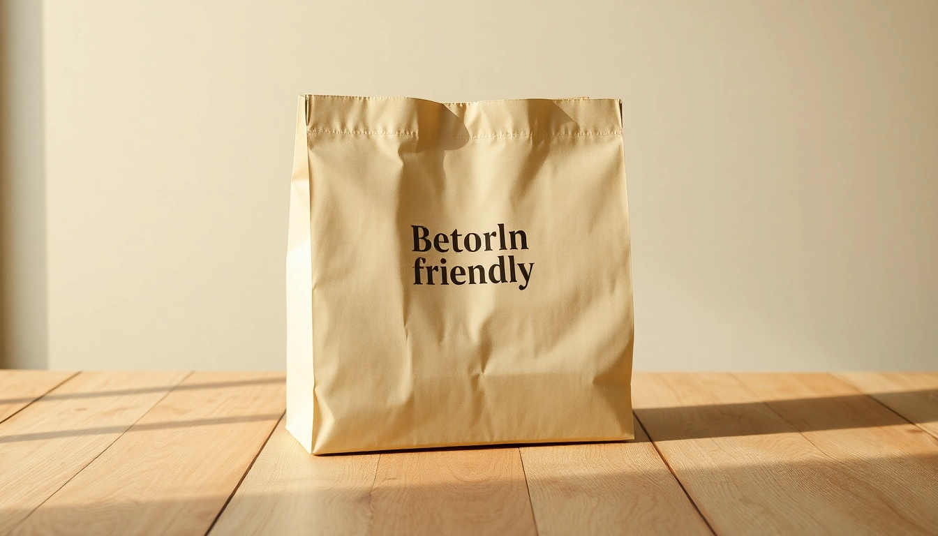 High-quality photo of a eco-friendly torba papierowa with branding, placed on a wooden table,